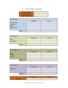 Event Budget Worksheet