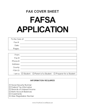 FAFSA Application fax cover sheet