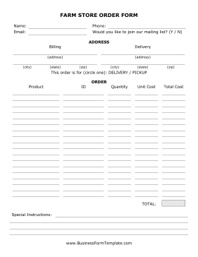 Farm Store Order Form