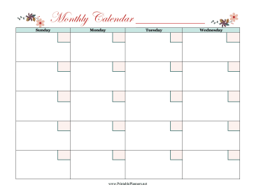 Floral Monthly Calendar Sun-Wed