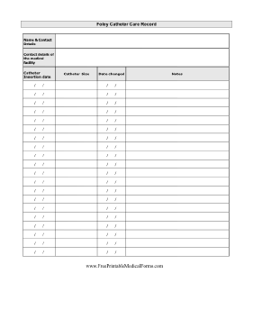 Foley Catheter Care Record