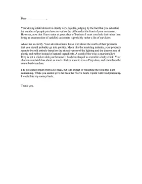 Food Quality Complaint Letter