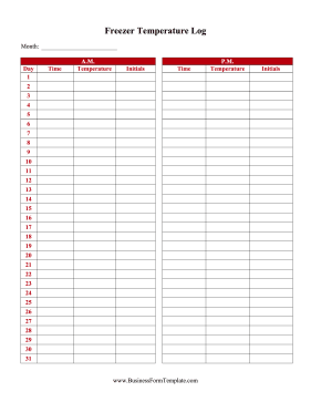 Freezer Temperature Log