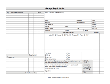 Garage Repair Order