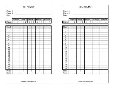 Printable Gin Rummy Score Sheet