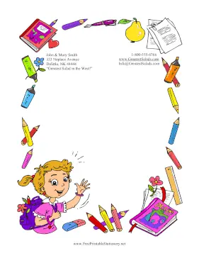 Girl Student School Supplies stationery design