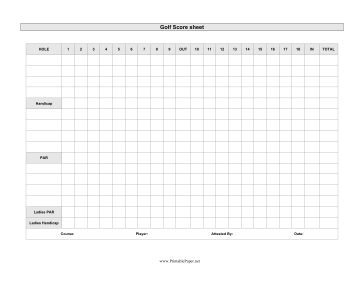 Printable Golf Scoresheet