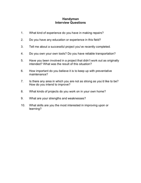 Handyman Interview Questions