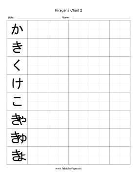 Printable Hiragana Writing Chart 2