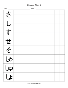 Printable Hiragana Writing Chart 3