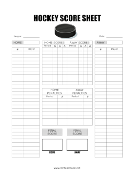 Printable Hockey Score Sheet