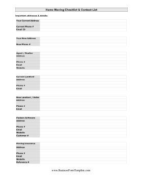 Home Moving Checklist