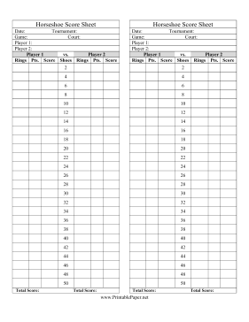 Printable Horseshoes Score Sheet