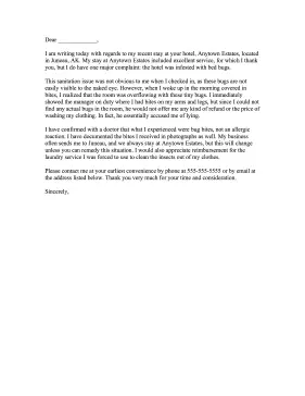 Hotel Cleanliness Complaint Letter