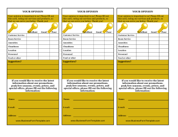 Hotel Your Opinion Card