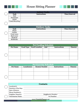 House Sitting Planner