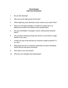 Housekeeper Interview Questions