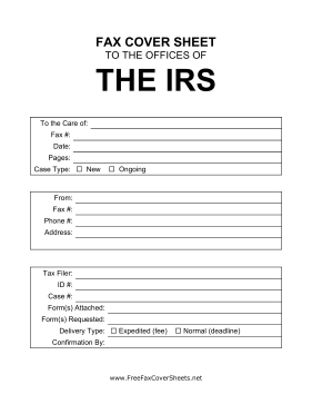 IRS fax cover sheet