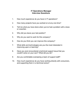 IT Operations Manager Interview Questions