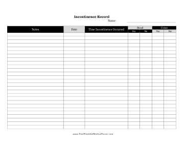 Incontinence Record Log