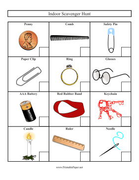 Printable Indoor Scavenger Hunt Score Sheet