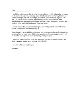 Industrial Noise Complaint Letter