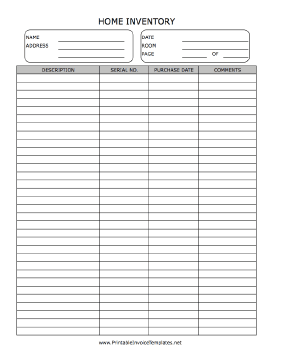 Home Inventory Form Template