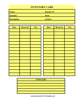 Inventory Card Template