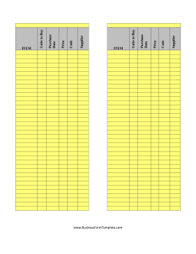 Inventory Cards Spreadsheet