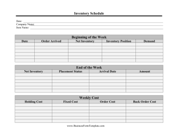 Inventory Schedule