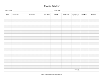 Invoice Tracker Landscape Template