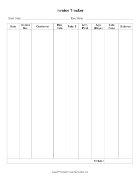 Invoice Tracker Portrait Unlined Template