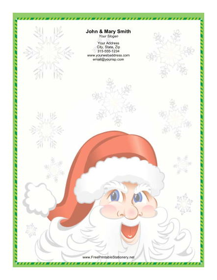 Jolly Santa Green Candy Cane Border stationery design