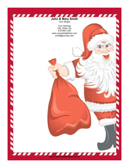 Jolly Santa Candy Cane Border stationery design