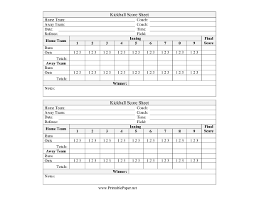 Printable Kickball Score Sheet