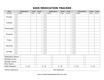 Kids Medication Tracking Form