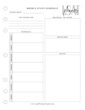 LSAT Planner Weekly Study Schedule