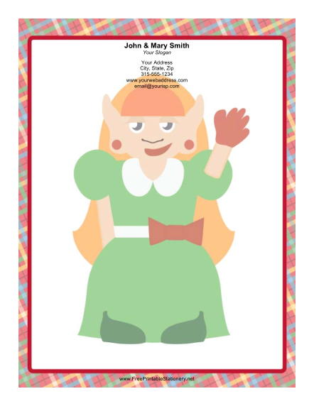 Lady Elf Green Dress stationery design