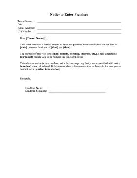 Landlord Notice To Enter Premises