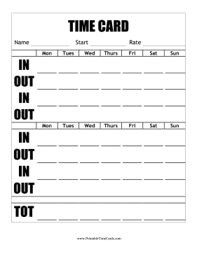 Large Print Bi-Weekly Time Card Horizontal