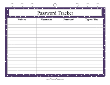 Large Print Password Tracker