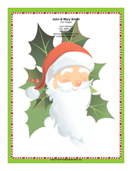 Large Santa Portrait Holly stationery design