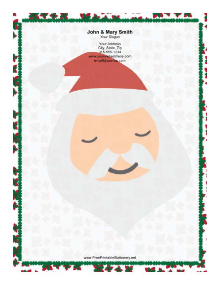 Large Santa Portrait Poinsettias stationery design