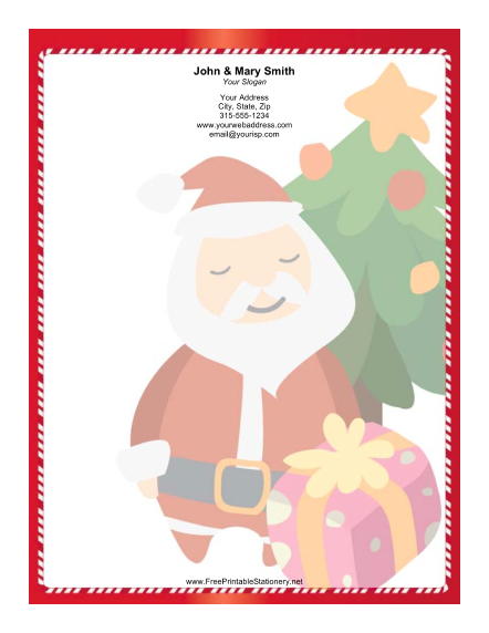 Large Stylized Santa Red White Candy Cane Border stationery design