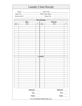Laundry Claim Receipt
