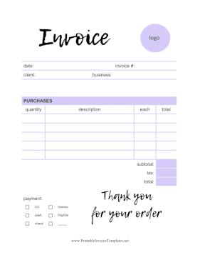 Lavender Invoice Template Template