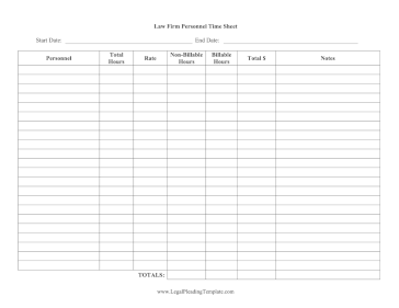 Law Firm Personnel Time Sheet