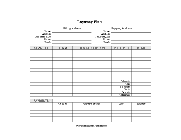 Layaway Plan Record