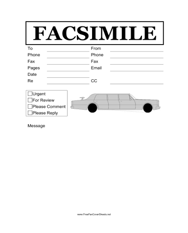 Limousine fax cover sheet