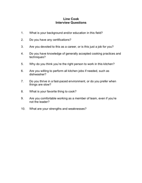 Line Cook Interview Questions